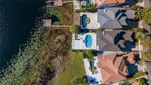 aerial view with a water view