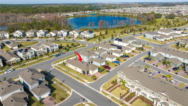 bird's eye view featuring a water view