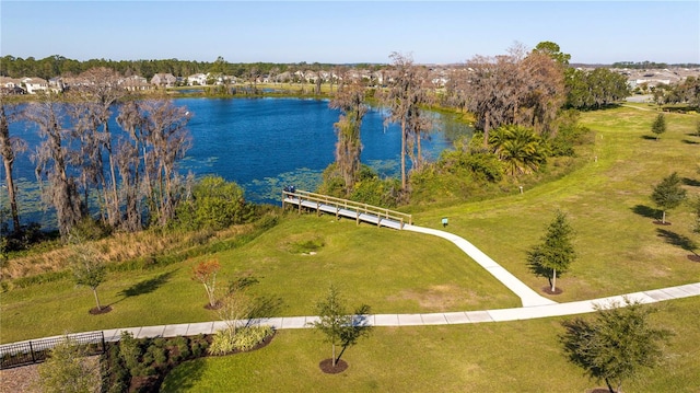 bird's eye view featuring a water view