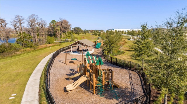 view of play area with a yard