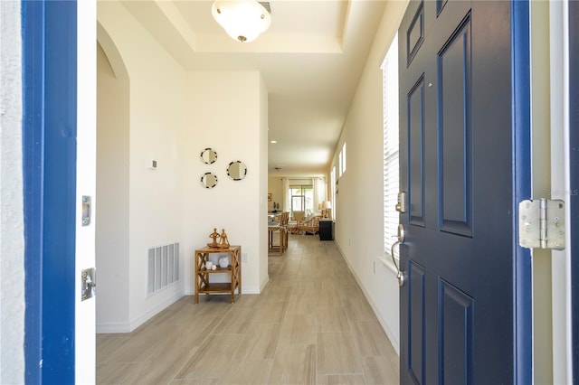 entrance foyer featuring a raised ceiling