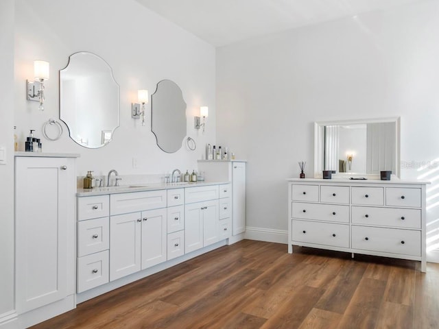 bathroom featuring hardwood / wood-style flooring and vanity