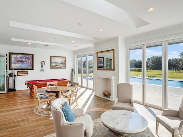 interior space featuring light hardwood / wood-style floors, plenty of natural light, and pool table