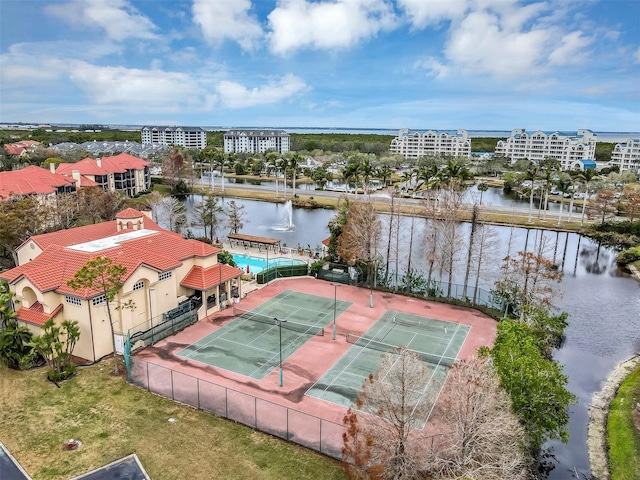 aerial view with a water view