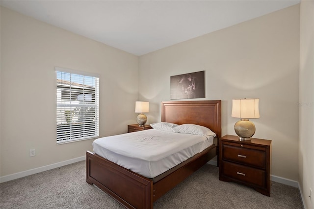 bedroom with light colored carpet