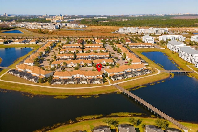 bird's eye view featuring a water view