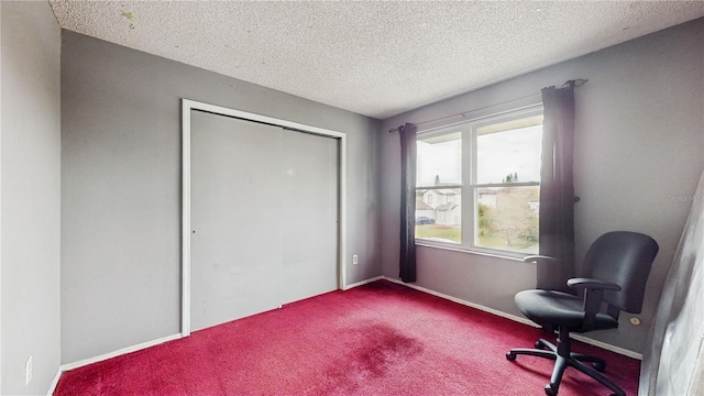 office featuring carpet floors and a textured ceiling