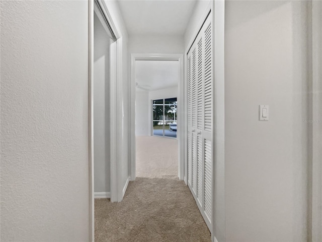 corridor with light colored carpet