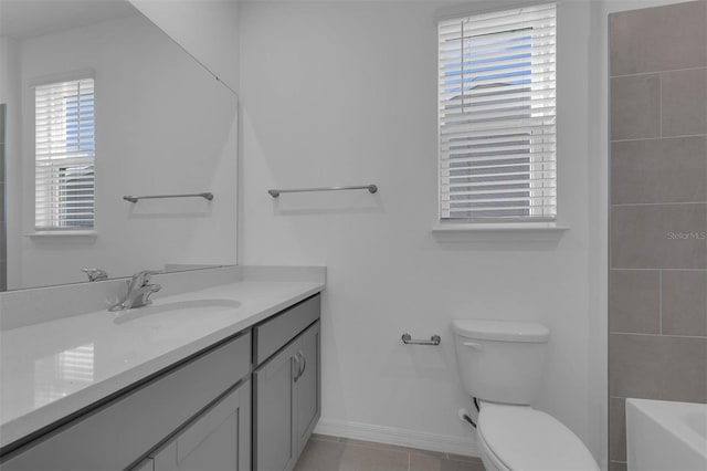 bathroom with vanity, tile patterned floors, and toilet