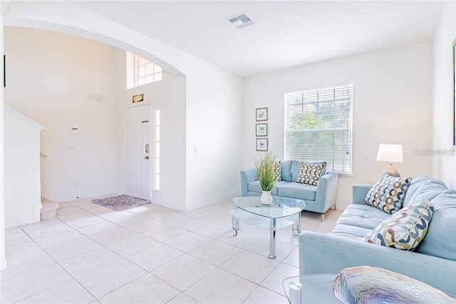 view of tiled living room