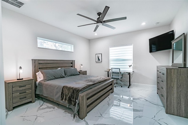 bedroom featuring ceiling fan