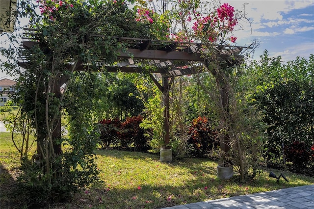 view of yard with a pergola