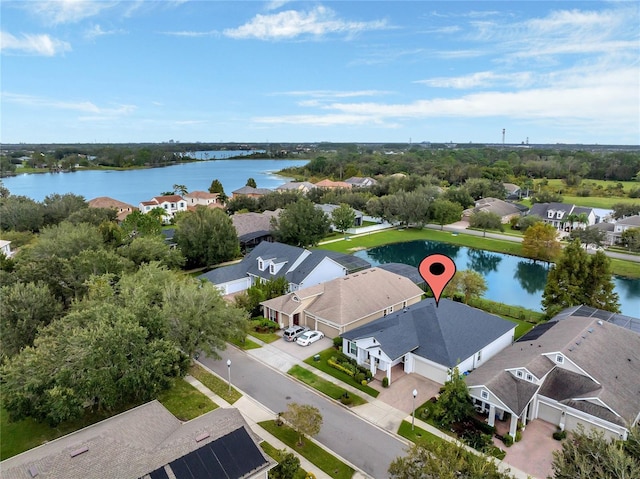 aerial view featuring a water view