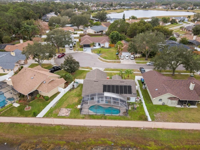 drone / aerial view featuring a water view