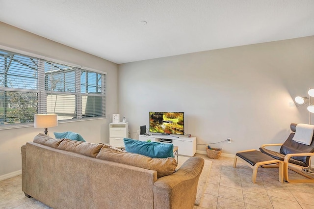 living room with light tile patterned floors