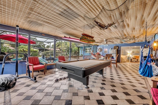 game room featuring ceiling fan and pool table