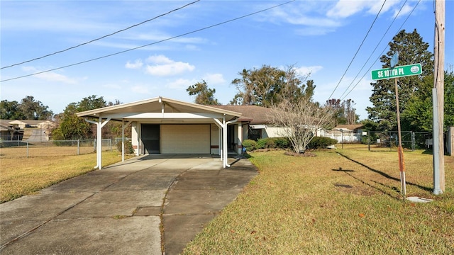 ranch-style house with a front lawn and a garage