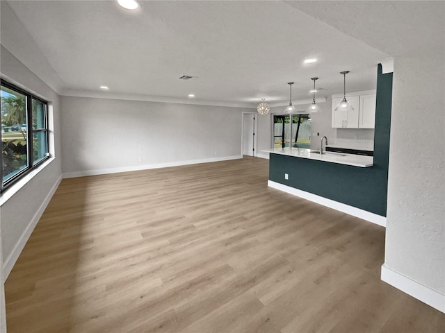 unfurnished living room featuring sink and hardwood / wood-style floors