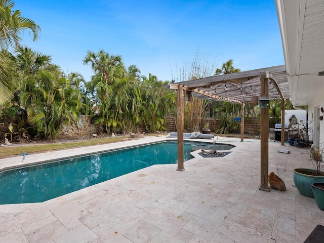 view of pool with a pergola, area for grilling, and a patio