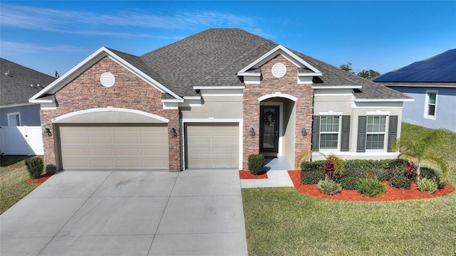 view of front property with a garage and a front yard