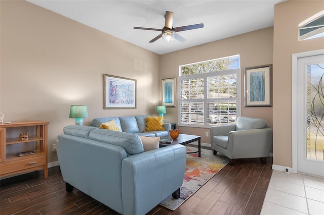 living room with ceiling fan