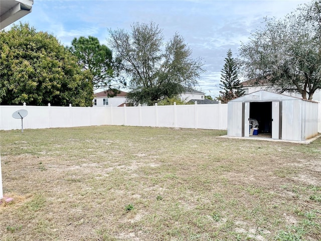 view of yard featuring a shed