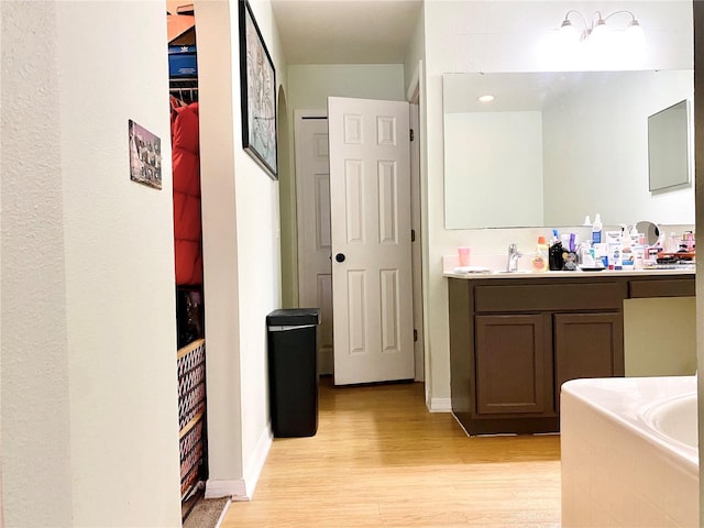 bathroom featuring hardwood / wood-style floors and vanity