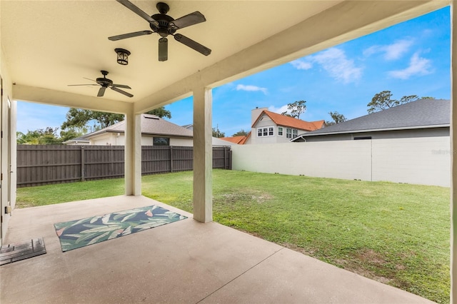 view of patio / terrace featuring ceiling fan