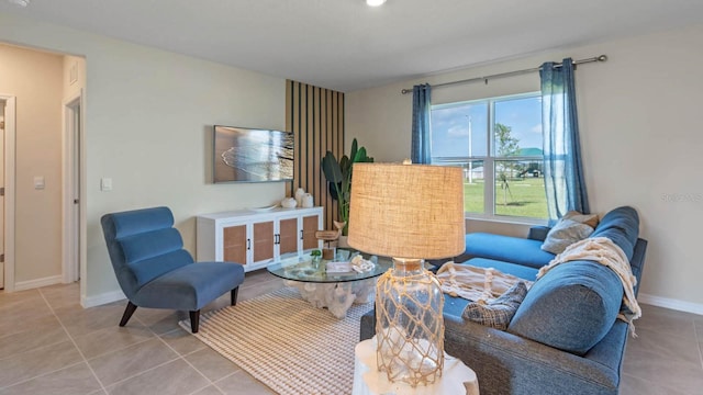 living area featuring light tile patterned floors