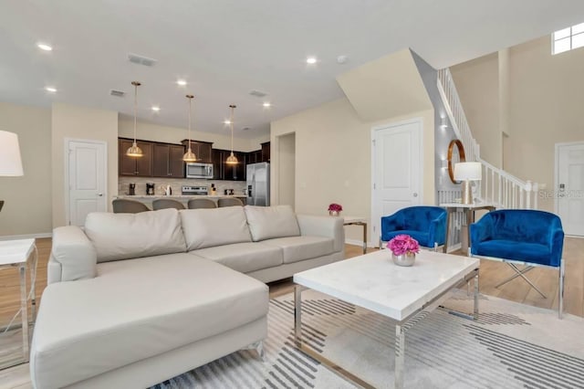 living room featuring light hardwood / wood-style floors