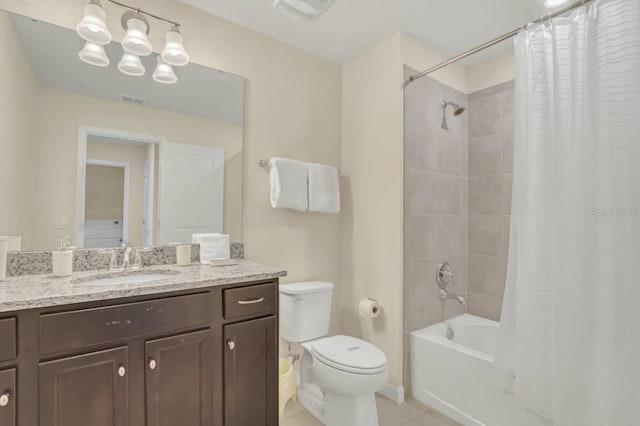 full bathroom featuring vanity, toilet, and shower / tub combo