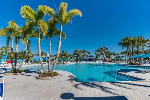 view of swimming pool featuring a patio