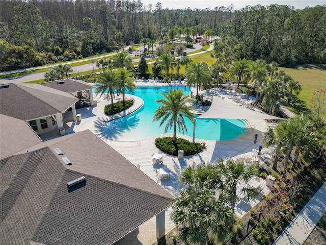 view of swimming pool featuring a patio