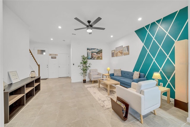 living room with ceiling fan