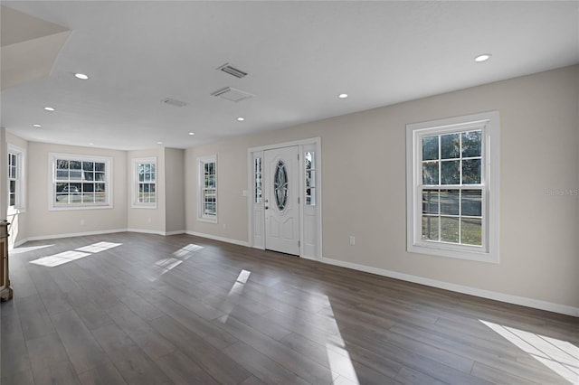 foyer with dark hardwood / wood-style floors