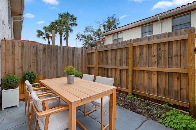 view of patio / terrace with outdoor dining area and a fenced backyard