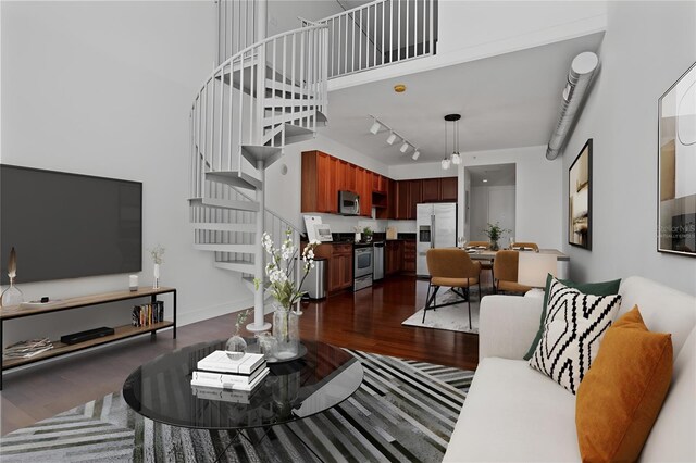 living room featuring dark hardwood / wood-style floors