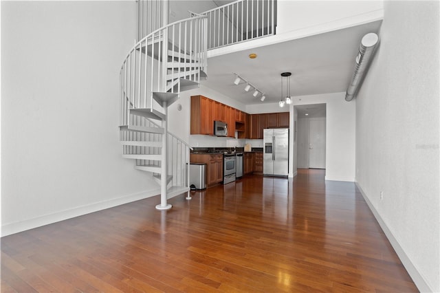 living room featuring dark wood-type flooring