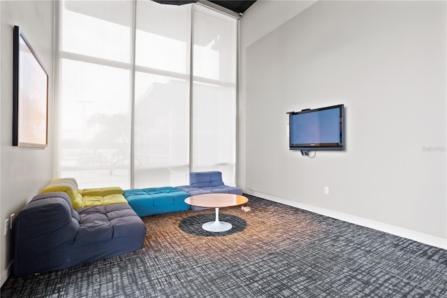 living room with a wall of windows