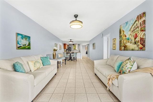 living room featuring light tile patterned floors