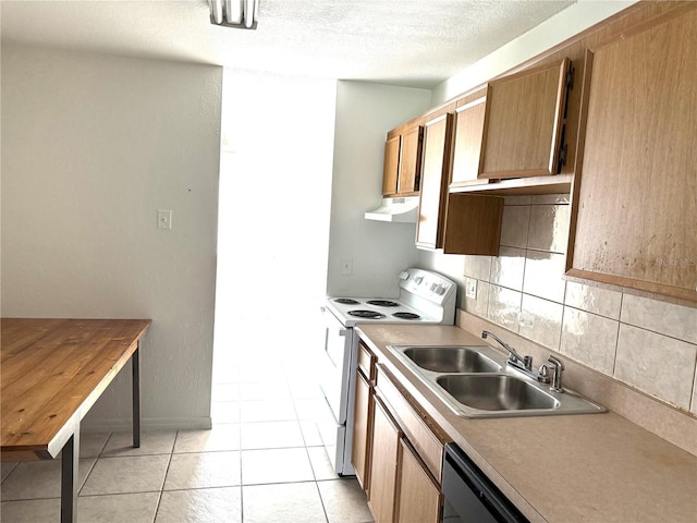 5123 Picadilly Circus Ct Unit 2, Orlando, FL 32839 - kitchen with electric range, a sink, under cabinet range hood, dishwashing machine, and light tile patterned flooring