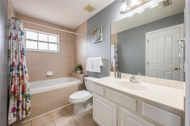 full bathroom with toilet, vanity, tile patterned flooring, and shower / bath combo