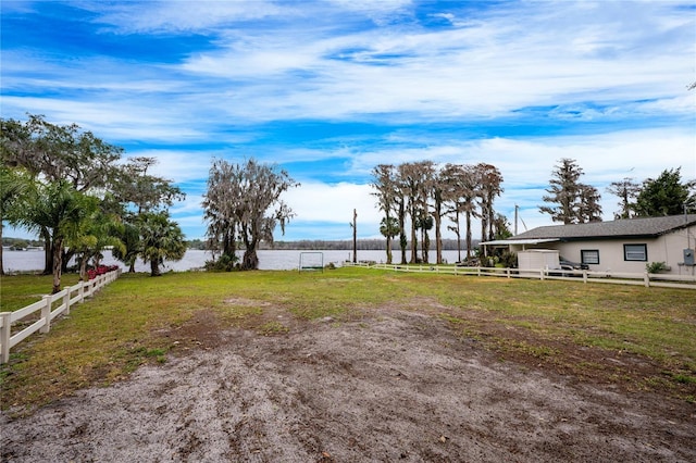 view of yard with a water view