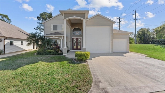 view of front facade featuring a garage and a front yard