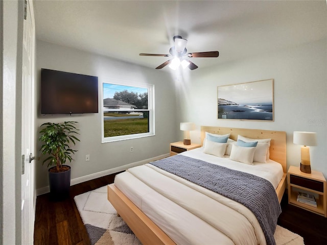 bedroom featuring ceiling fan and hardwood / wood-style floors