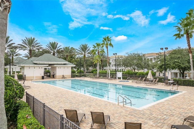 view of pool featuring a patio