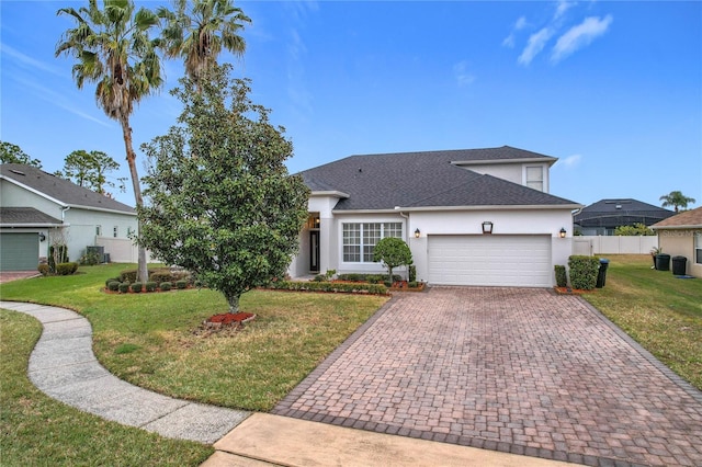 view of front of property featuring a garage and a front yard