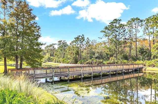 view of dock with a water view