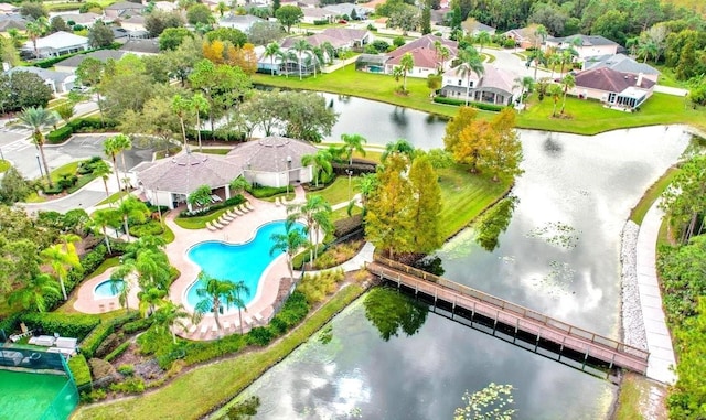 aerial view with a water view