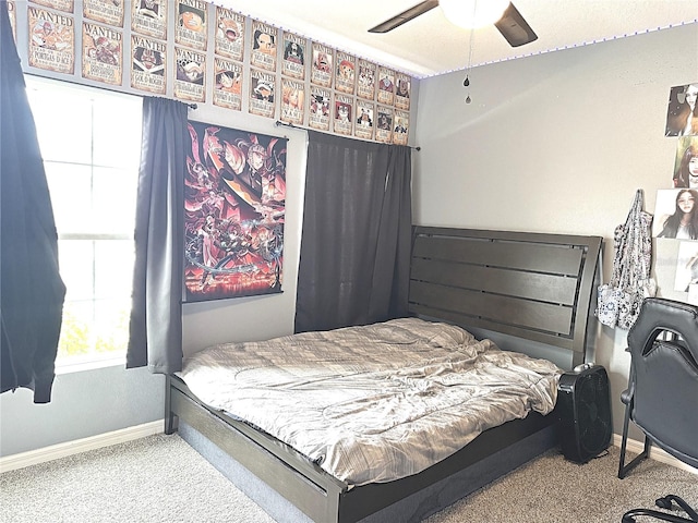 bedroom featuring carpet flooring and ceiling fan